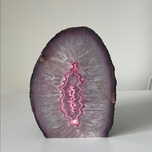 Pink Agate Geode Slice Crystal Decor